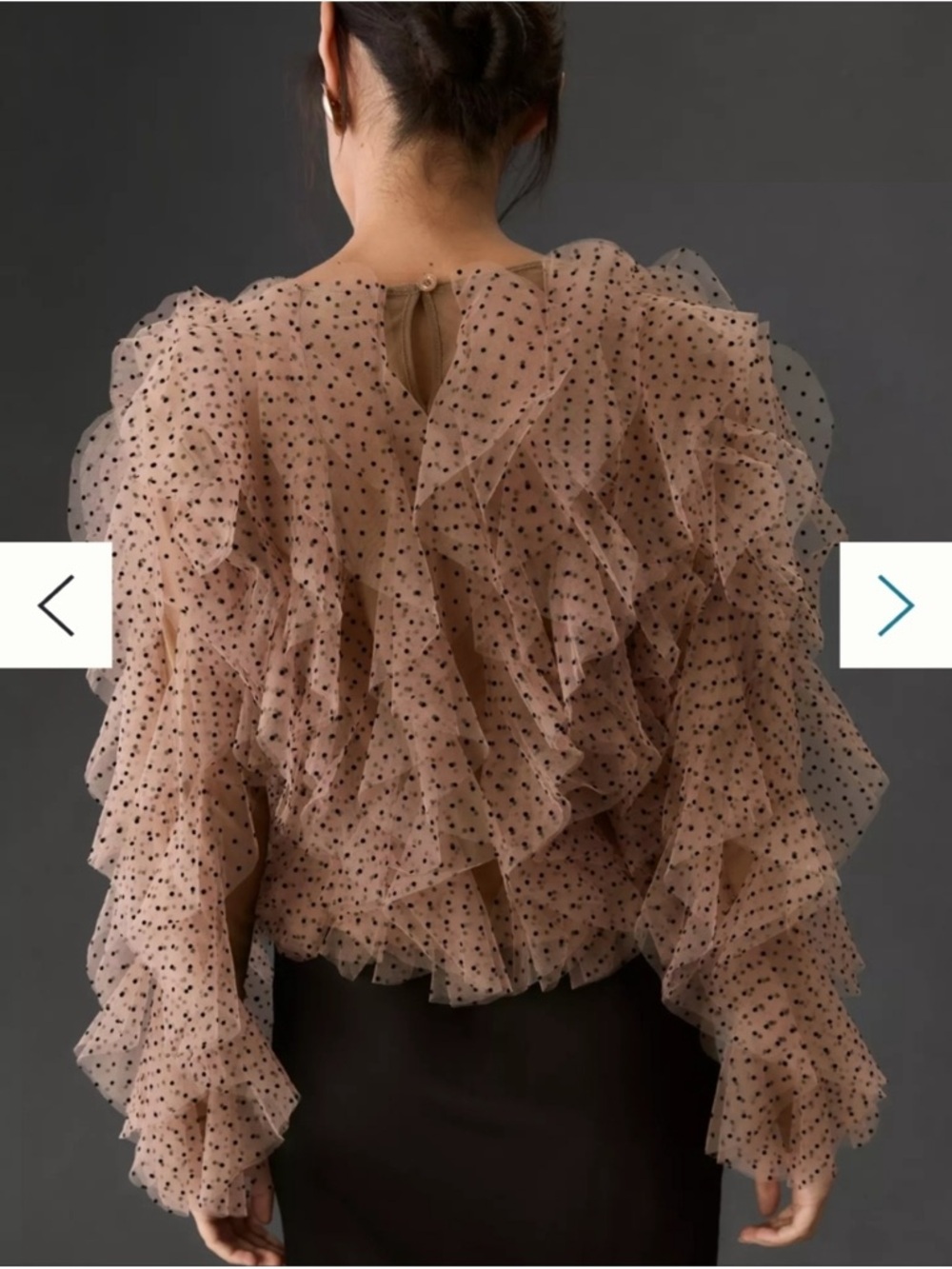 🖤 Anthropologie Dolan Tulle Beige Polka Dot Ruffle Tulle Blouse Medium - Picture 2 of 9